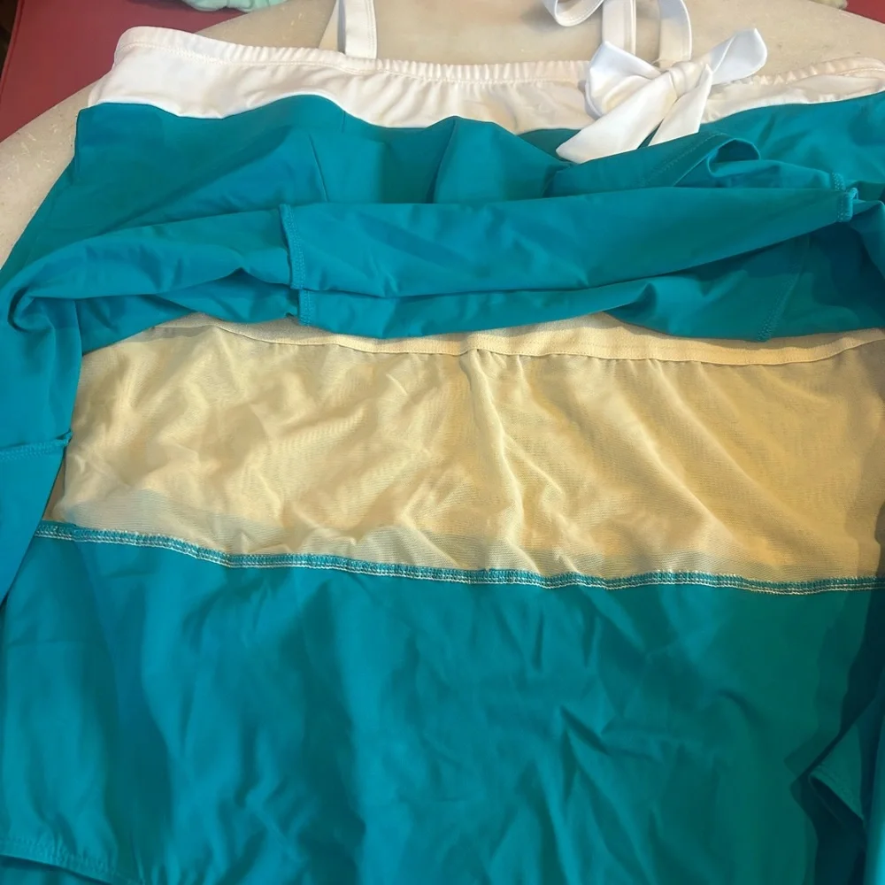 Roaman's Teal and White Swim Dress - Picture 8 of 9